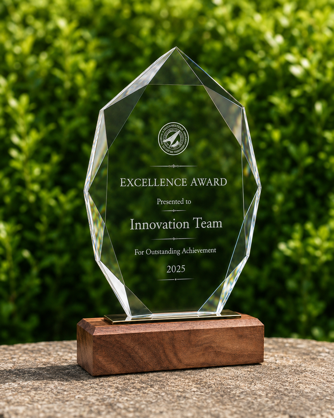 Personalised Faceted Crystal & Walnut Award