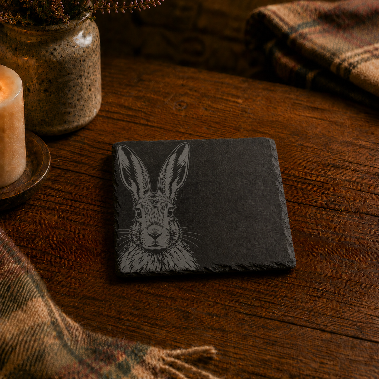 Engraved Hare Slate Coaster