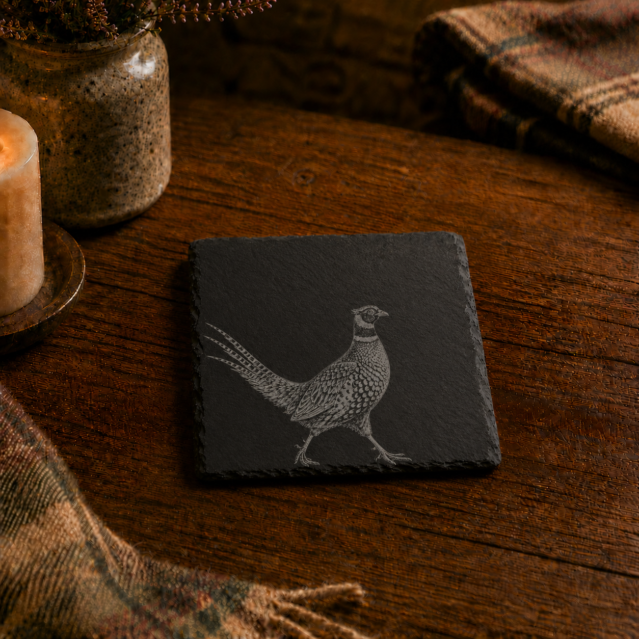 Engraved Pheasant Slate Coaster