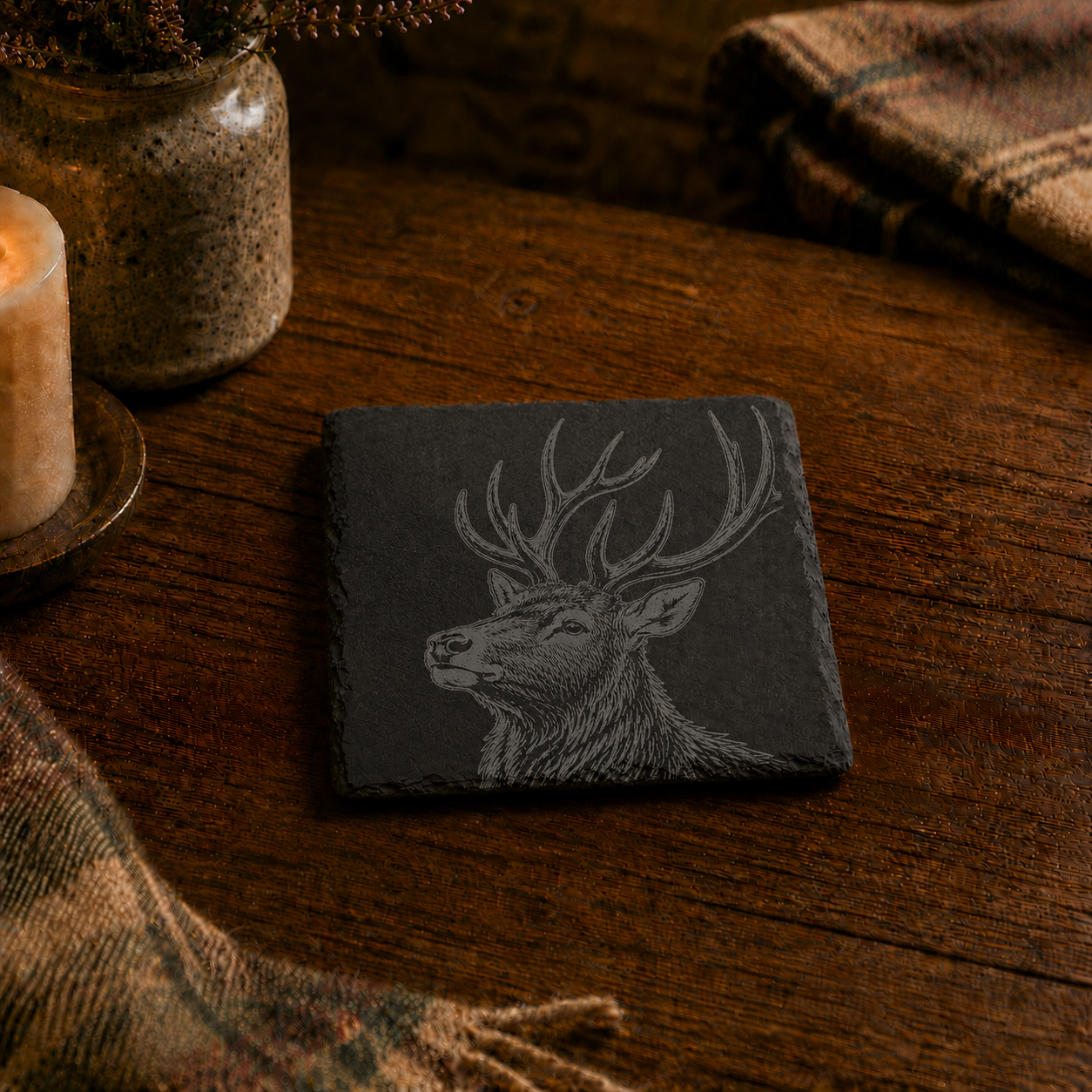 Engraved Highland Stag Slate Coaster