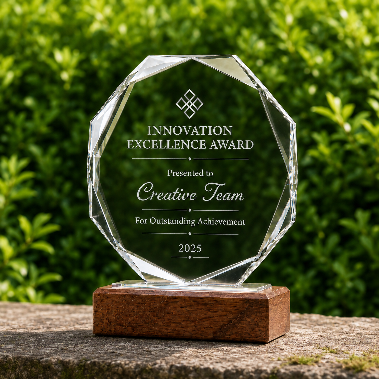 Personalised Octagon Crystal & Walnut Award