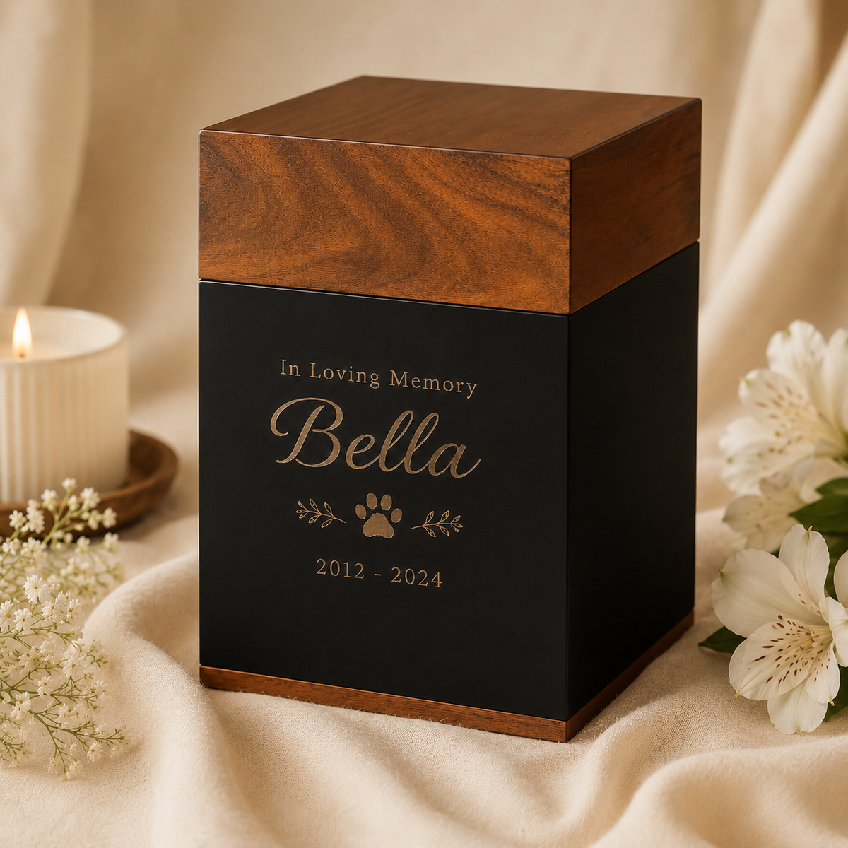 Personalised Black Walnut Wooden Memorial Urn