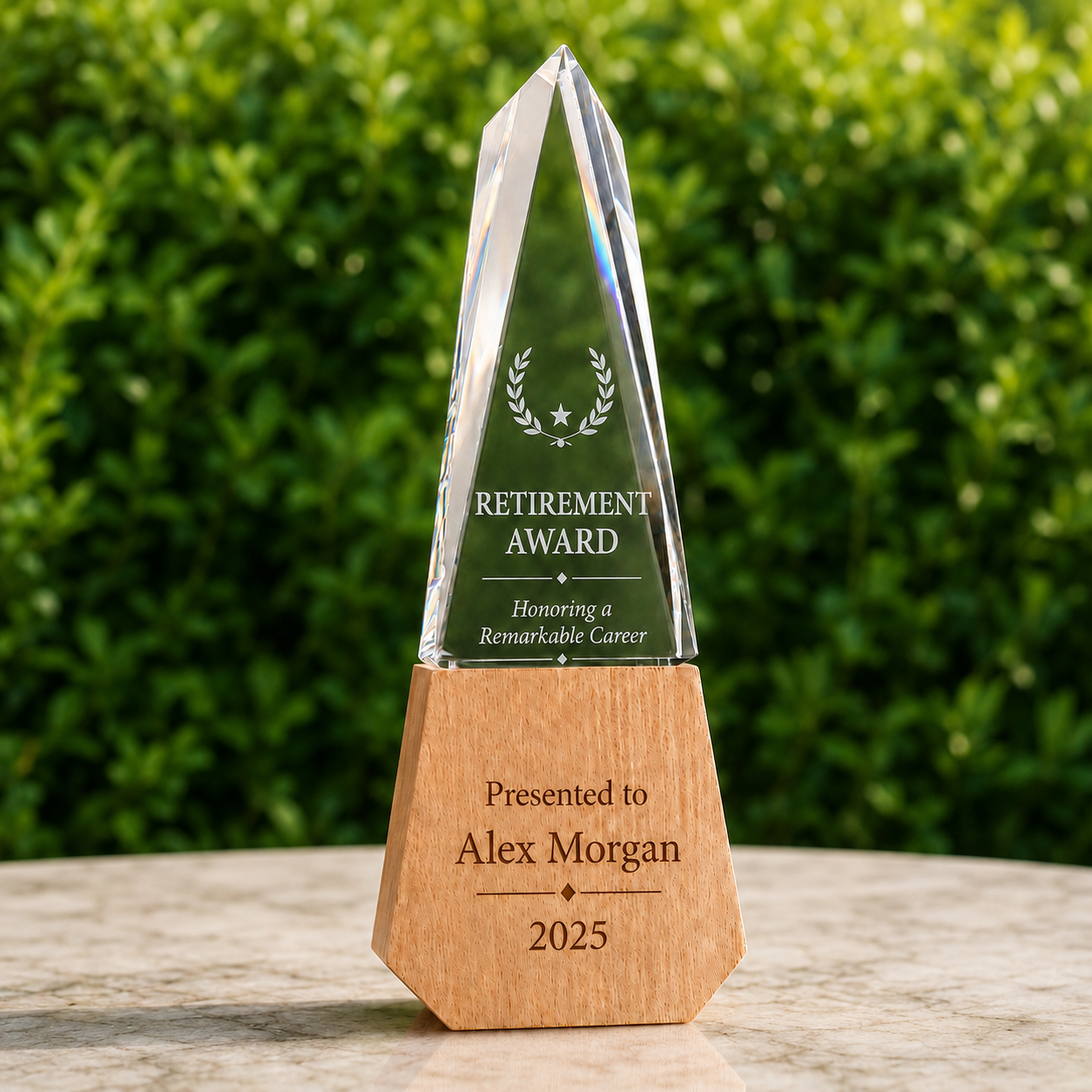 Personalised Obelisk Crystal & Beech Award