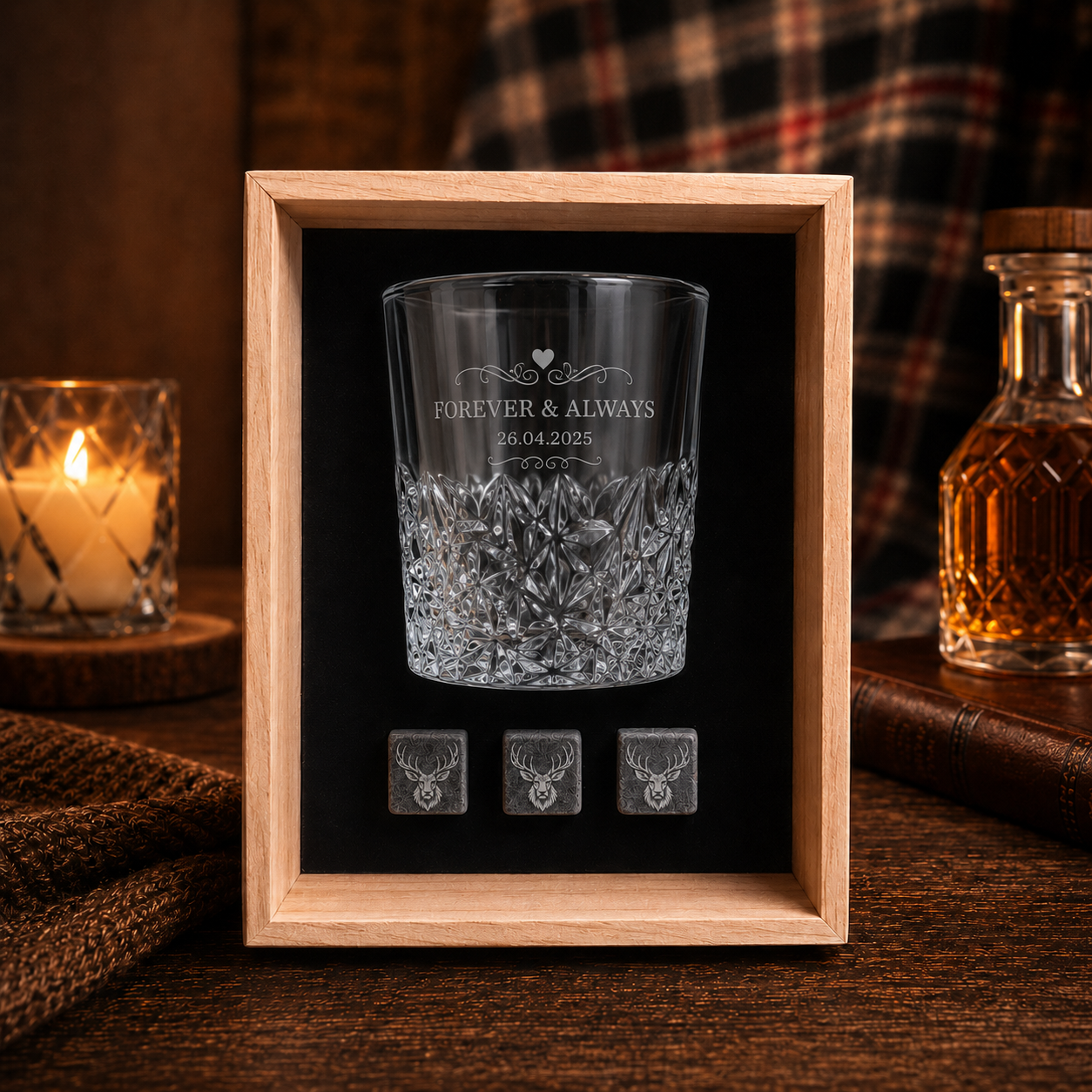 Personalised Textured Whisky Glass & Stone Gift Set
