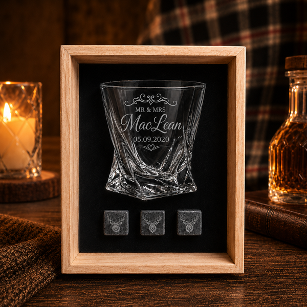 Personalised Twisted Whisky Glass & Stone Gift Set